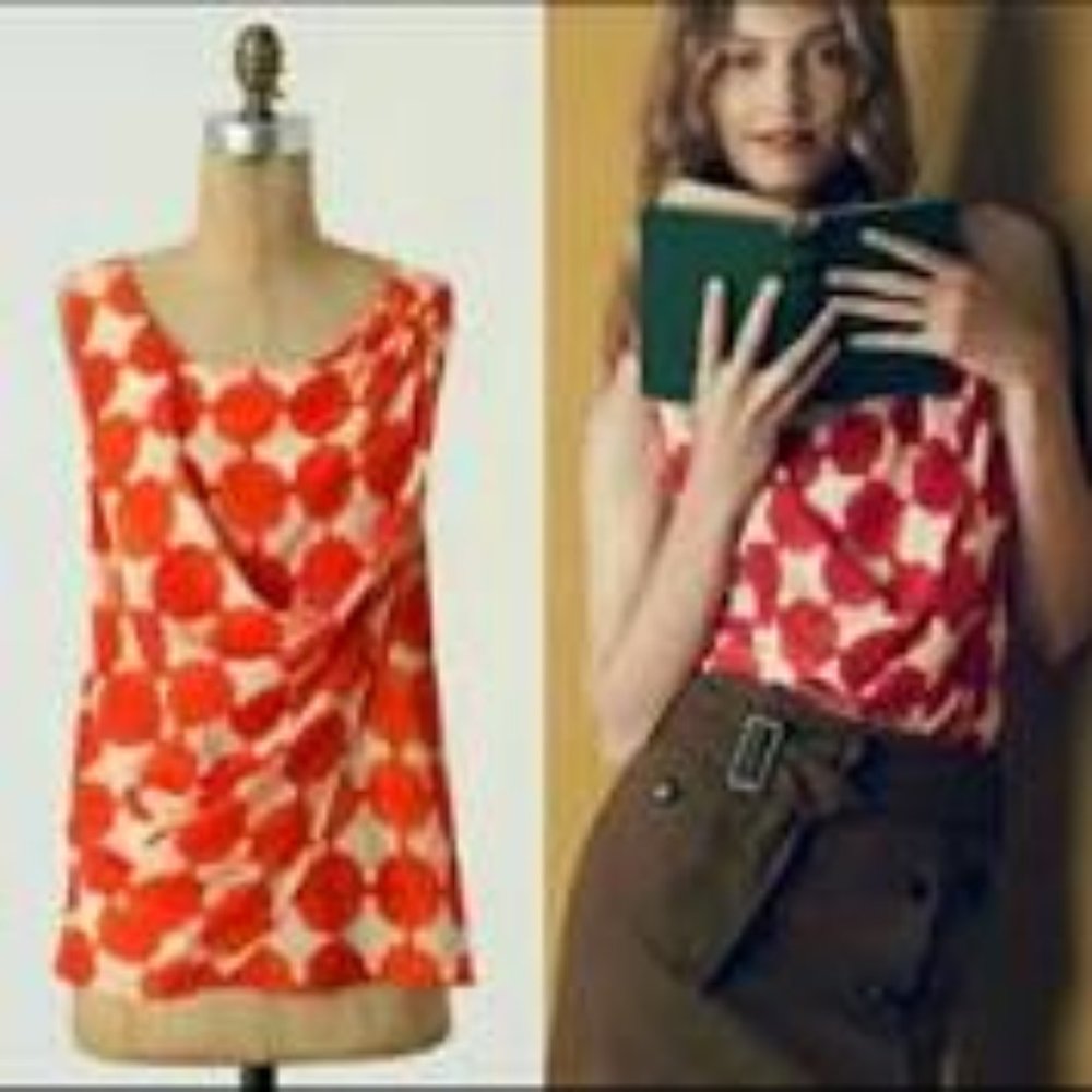 Maeve Silk Sleeveless Blouse Red & Cream Size 4